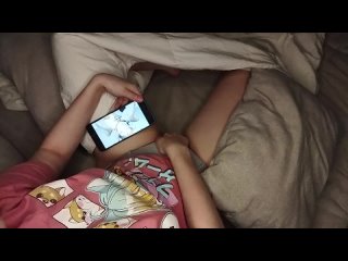 cute girl masturbates before going to bed while watching hentai [full disabled]